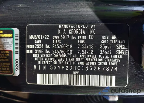 2022 Kia Telluride Lx из США, поврежденный, VIN 5XYP2DHC1NG267874